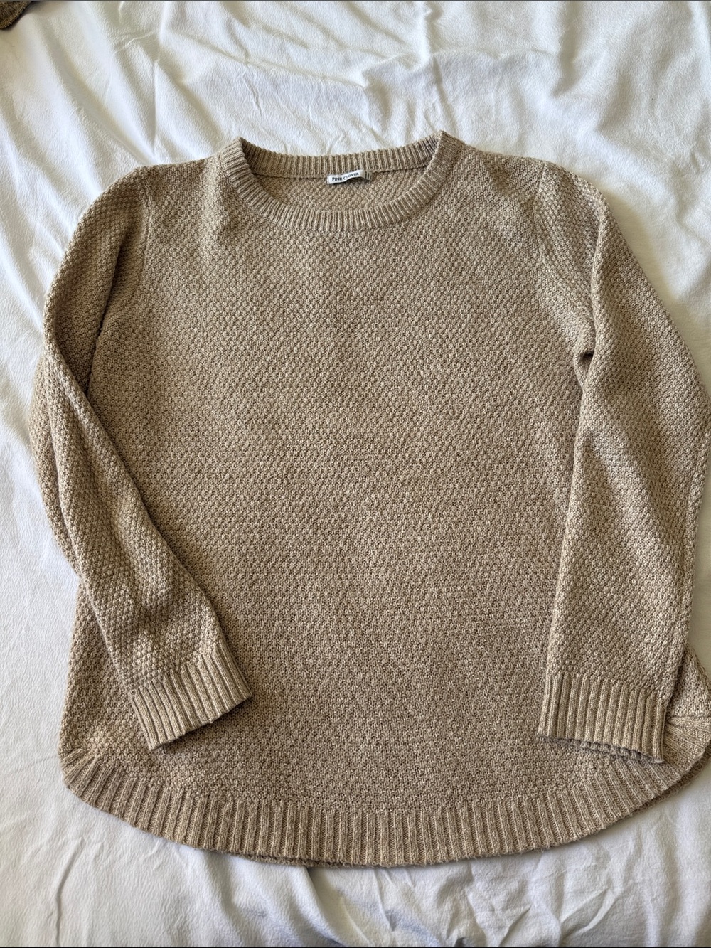 Pink Clover Beige Crewneck Textured Knit Sweater
